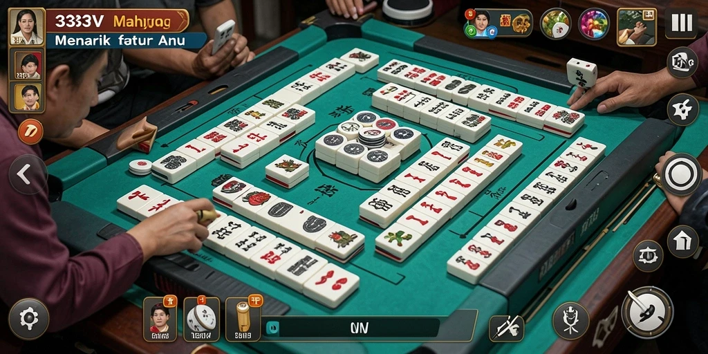 Screenshot permainan Mahjong yang menunjukkan gameplay 333V.