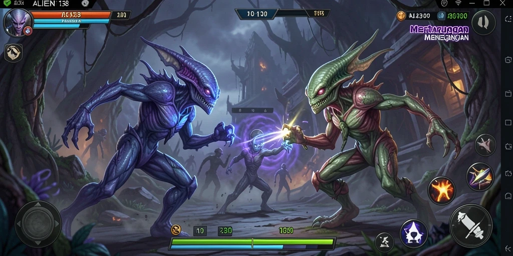 Tampilan screenshot ALIEN138 menampilkan aksi pertarungan yang seru dan mendebarkan.