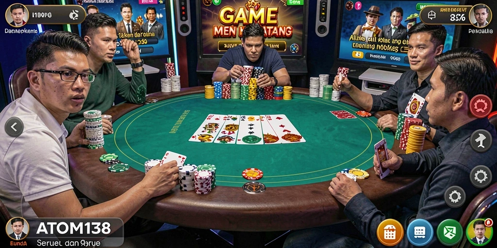 Screenshot ATOM138 menampilkan gameplay poker yang mendebarkan.