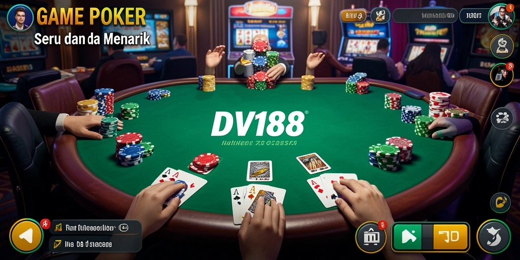 Tampilan menarik dari gameplay poker di DV188.