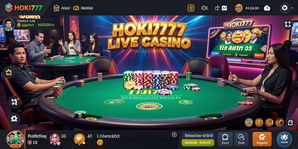 Tampilan gameplay seru di HOKI777 dengan dealer langsung dan interaksi pemain.