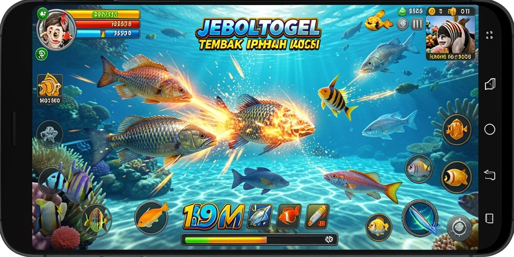 Tampilan gameplay seru JEBOLTOGEL saat berburu ikan.
