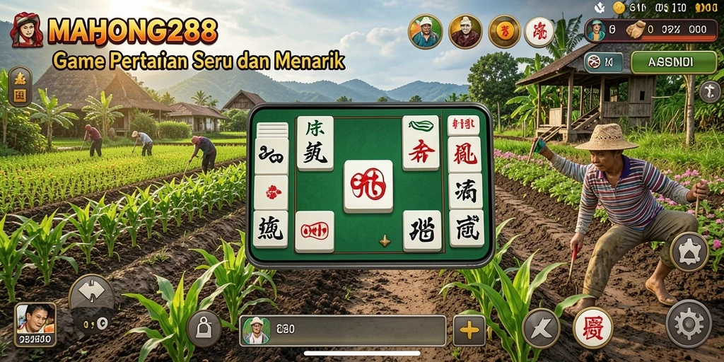 Screenshot utama MAHJONG288 menampilkan gameplay pertanian yang seru.