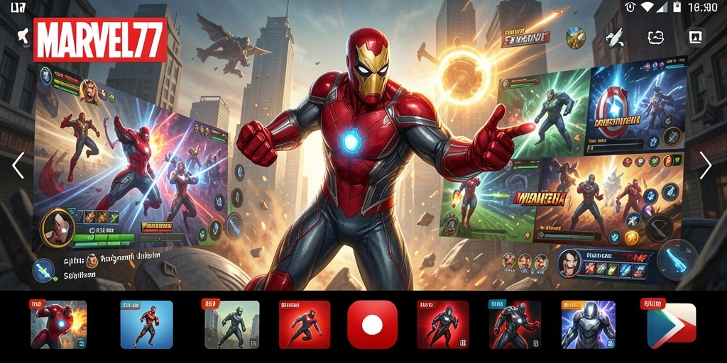 Tampilan utama aplikasi MARVEL77 dengan berbagai fitur Utility.