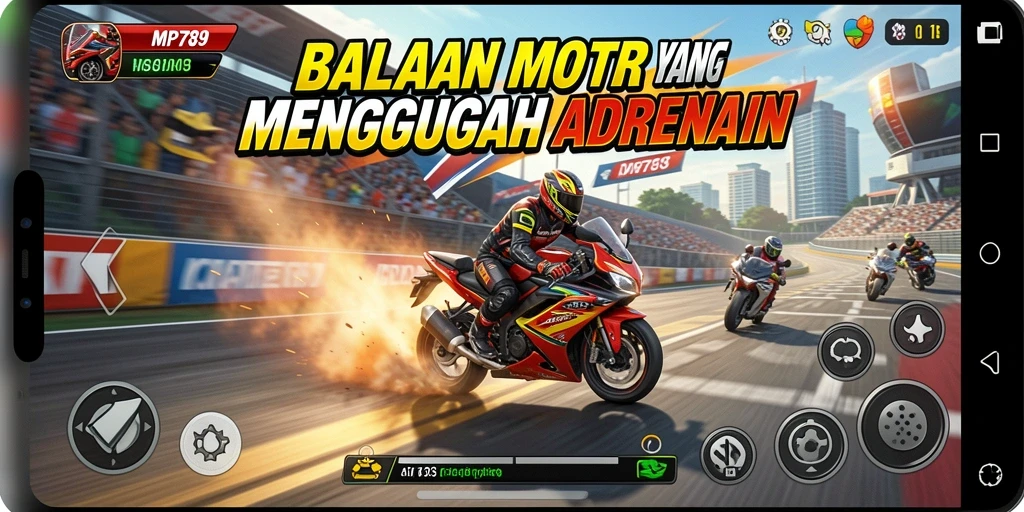 Tampilan gameplay balap motor yang menegangkan dan seru.