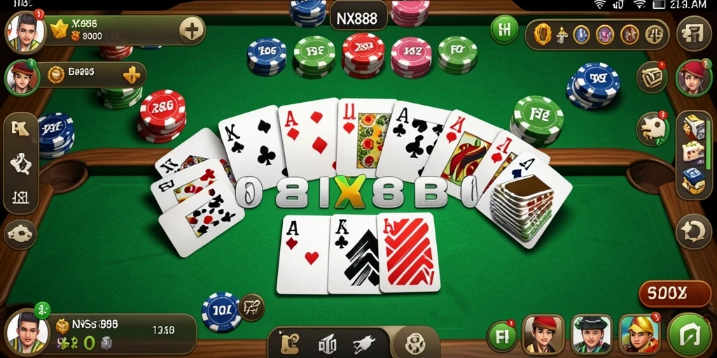 Screenshot NX888 menunjukkan gameplay Gaple yang seru dan interaktif.