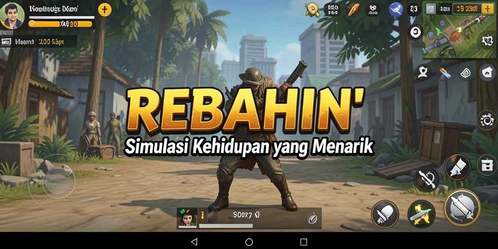 Tampilan utama gameplay REBAHIN yang penuh warna dan interaksi sosial.