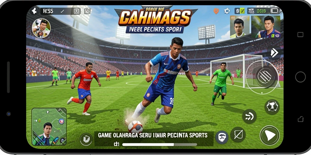 Screenshot gameplay RK55 yang menunjukkan aksi dinamis olahraga.